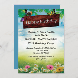 Vintage Flowers Butterflies Birthday Party Invitation