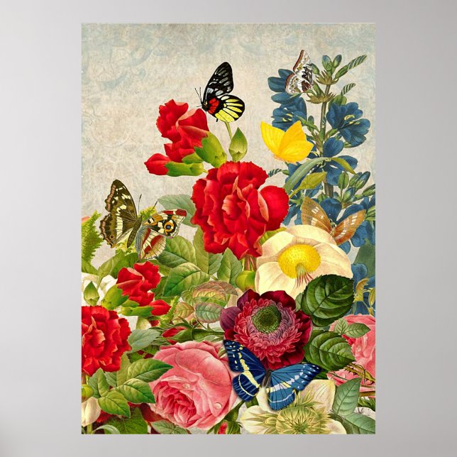 Vintage Flowers & Butterflies Value Poster Paper (Front)