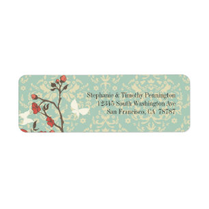 Vintage flowers, butterfly + damask address label