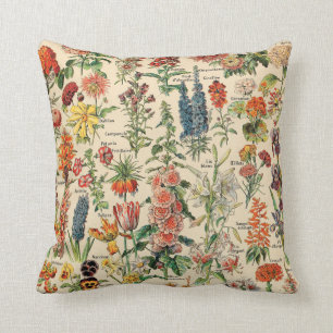 Vintage Flowers by Adolphe Millot Cushion