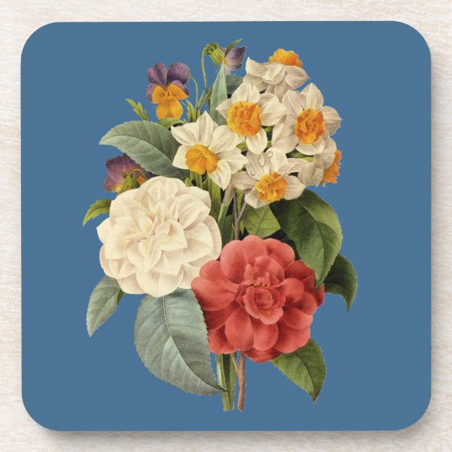 Vintage Flowers, Camellias and Narcissus, Redoute Coaster (Front)