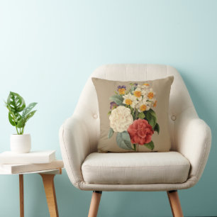 Vintage Flowers, Camellias and Narcissus, Redoute Cushion