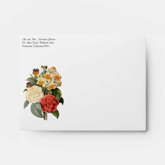 Vintage Flowers, Camellias and Narcissus, Redoute Envelope (Front)