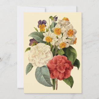 Vintage Flowers, Camellias and Narcissus, Redoute Invitation