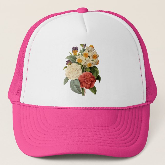 Vintage Flowers, Camellias and Narcissus, Redoute Trucker Hat (Front)
