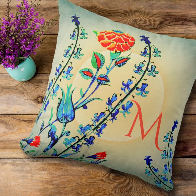 Vintage Flowers Carnation Tulips Monogrammed   Cushion (Creator Uploaded)
