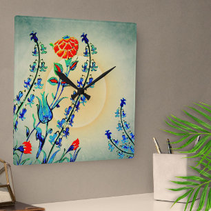 Vintage Flowers Carnation Tulips Square Wall Clock