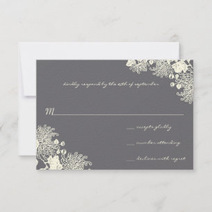 Vintage Flowers Chacoal Grey Wedding RSVP Card