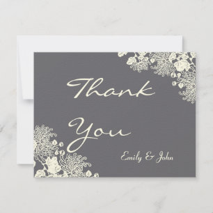 Vintage Flowers Chacoal Grey Wedding Thank You