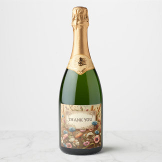 vintage flowers champagne bottle label