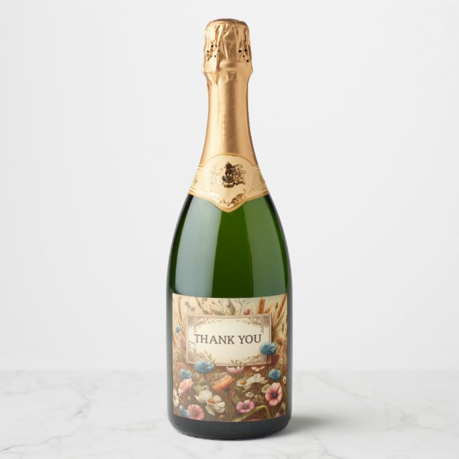 vintage flowers champagne bottle label (Front)