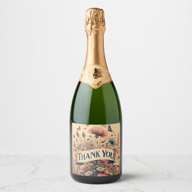 vintage flowers champagne bottle label (Front)