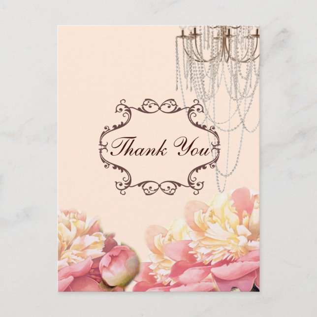 vintage flowers chandelier wedding thank you postcard (Front)