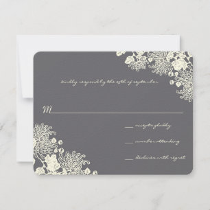Vintage Flowers Charcoal Grey Wedding RSVP Card