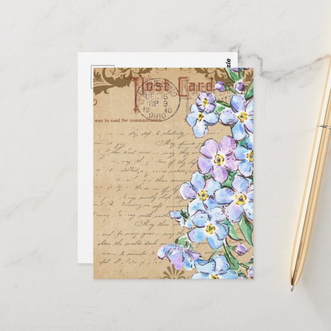 Vintage Flowers Collage Postcard (Front/Back In Situ)