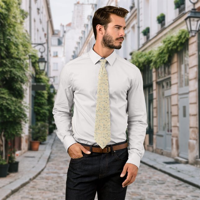 Vintage Flowers Cream Personalise Initial Tie (Creator Uploaded)