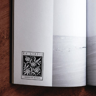 Vintage Flowers Custom Ex Libris Library Book Rubber Stamp