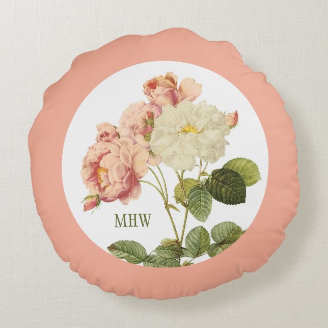 Vintage Flowers custom monogram throw pillow 2 (Back)