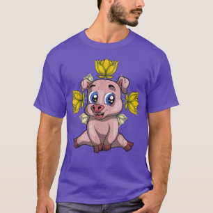 Vintage Flowers Cute Piglet Farm Animal Lover Farm T-Shirt