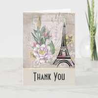Vintage Flowers, Eiffel Tower and Burlap Thank You