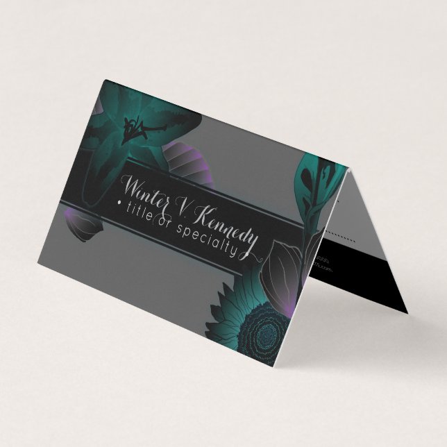 vintage flowers elegant folded referral business card (Front)