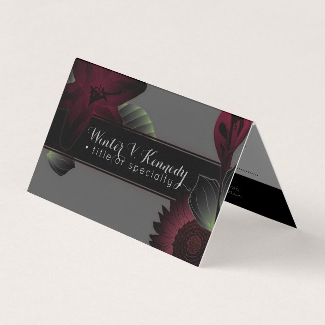 vintage flowers elegant folded referral business card (Front)