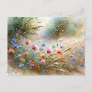Vintage Flowers Field Nature Scene Postcard