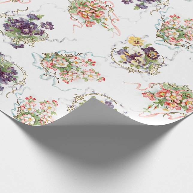Vintage Flowers, Filigree and Ribbons Wrapping Paper (Corner)