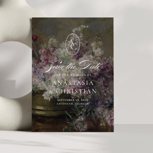 Vintage flowers, fine art wedding  invitation