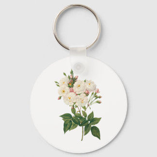 Vintage Flowers Floral Blush Noisette Rose Redoute Key Ring