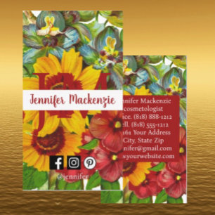 Vintage Flowers Floral Initials Sunflowers Business Card
