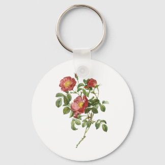 Vintage Flowers Floral Red Rose of Love by Redoute Key Ring