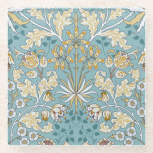 Vintage flowers, foliage seamless light blue patte glass coaster
