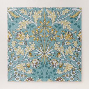 Vintage flowers, foliage seamless light blue patte jigsaw puzzle