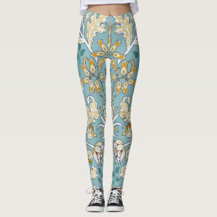 Vintage flowers, foliage seamless light blue patte leggings