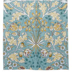 Vintage flowers, foliage seamless light blue patte shower curtain