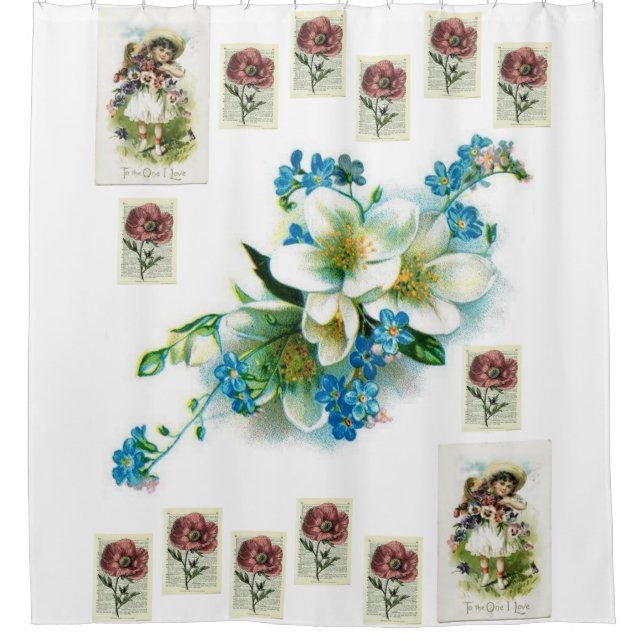 Vintage flowers girl white showercurtain shower curtain (Front)