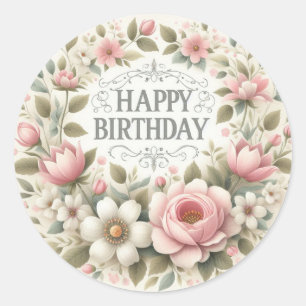 Vintage Flowers Happy Birthday Sticker