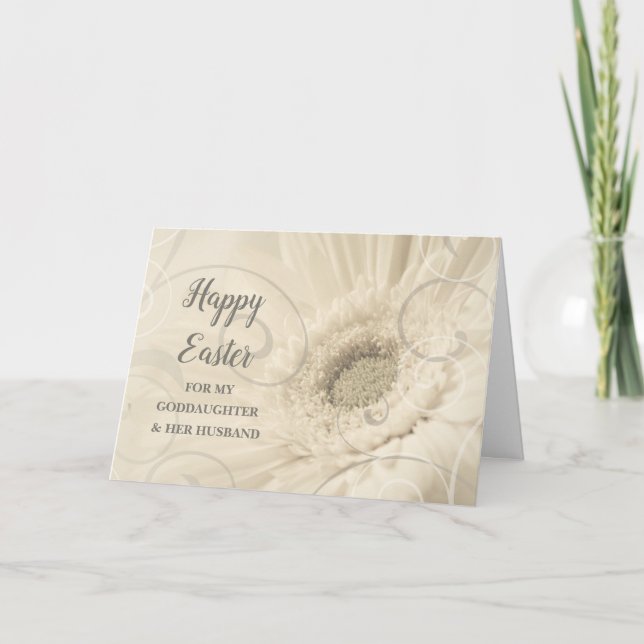 Vintage Flowers Happy Easter Goddaughter Husband Holiday Card (Front)