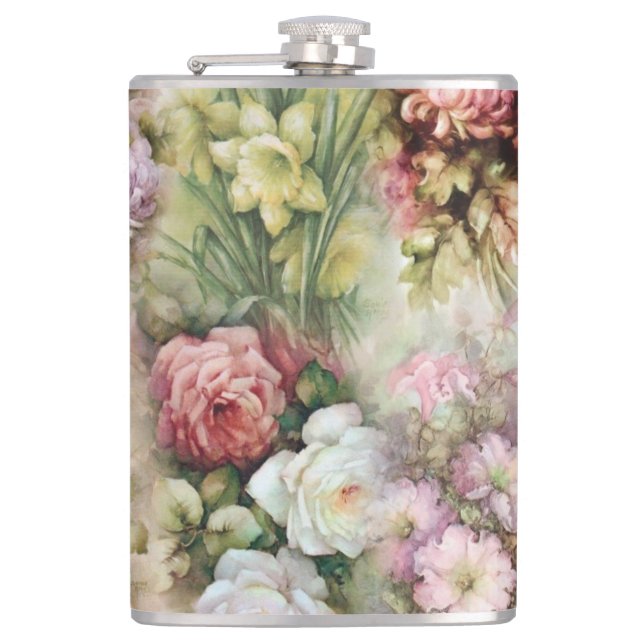 Vintage Flowers Hip Flask (Front)