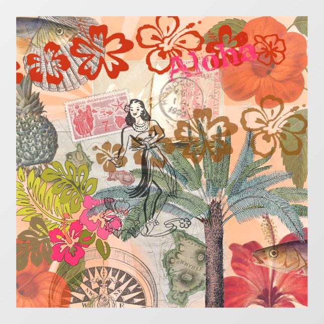 Vintage Flowers Hula Colourful Hawaiian Tropical  (Sheet)