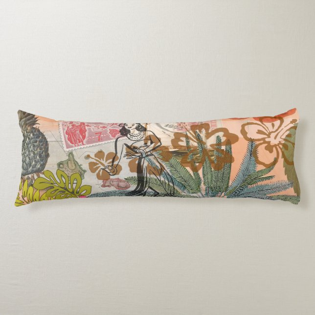 Vintage Flowers Hula Colourful Hawaiian Tropical  Body Cushion (Front)