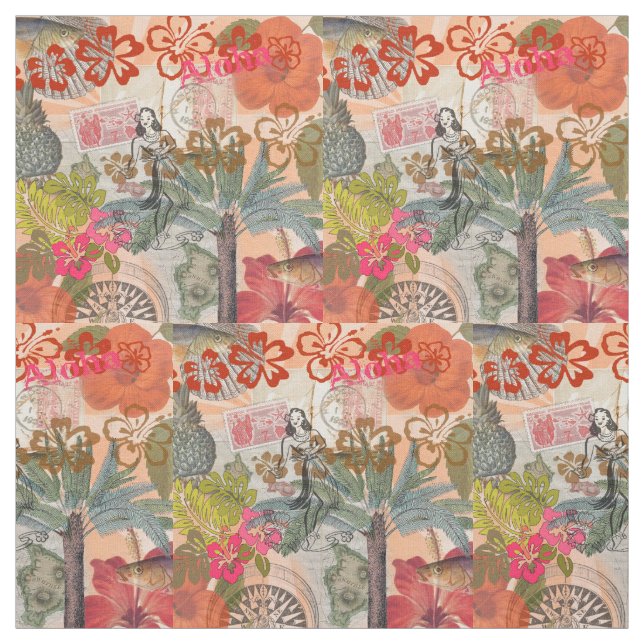 Vintage Flowers Hula Colourful Hawaiian Tropical  Fabric (Swatch)
