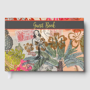 Vintage Flowers Hula Colourful Hawaiian Tropical Guest Book