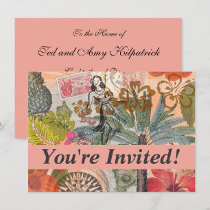 Vintage Flowers Hula Colourful Hawaiian Tropical  Invitation