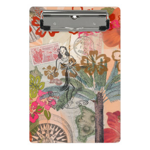 Vintage Flowers Hula Colourful Hawaiian Tropical Mini Clipboard