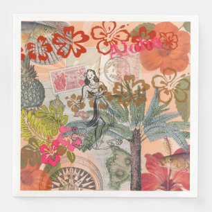 Vintage Flowers Hula Colourful Hawaiian Tropical Napkin