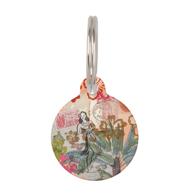 Vintage Flowers Hula Colourful Hawaiian Tropical  Pet Tag (Front)
