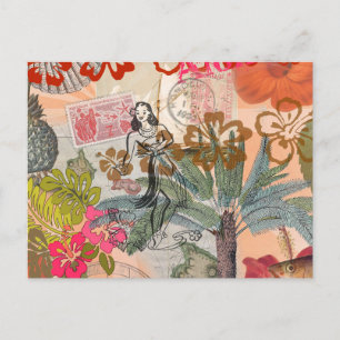 Vintage Flowers Hula Colourful Hawaiian Tropical Postcard