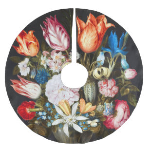 Vintage Flowers in a Glass by  Ambrosius Bosschaer Brushed Polyester Tree Skirt